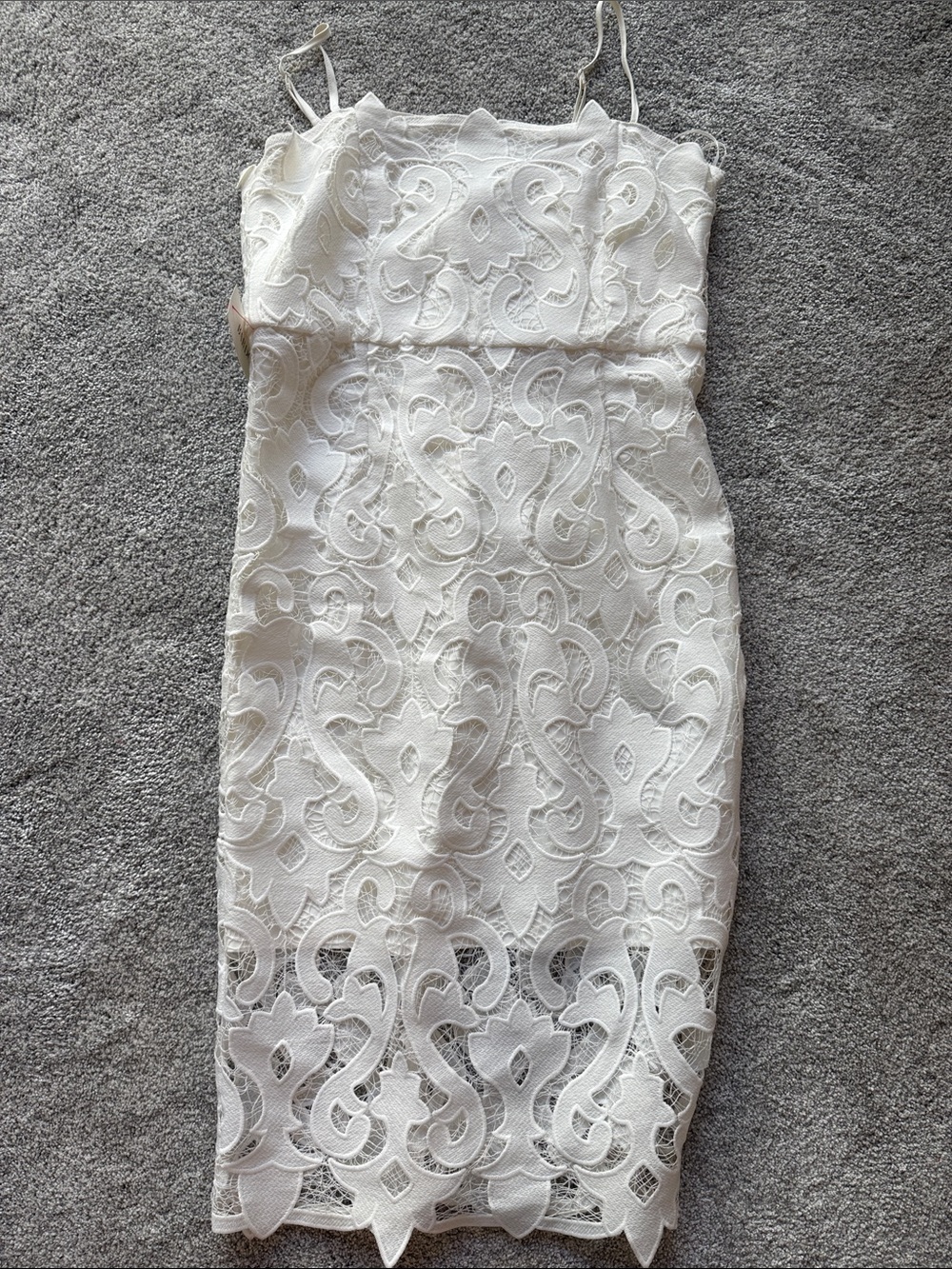 Bardot Ivory Lace Midi Dress with Spaghetti Straps